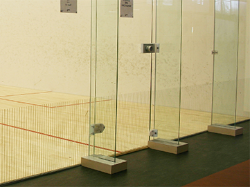 Indoor squash courts with class doors