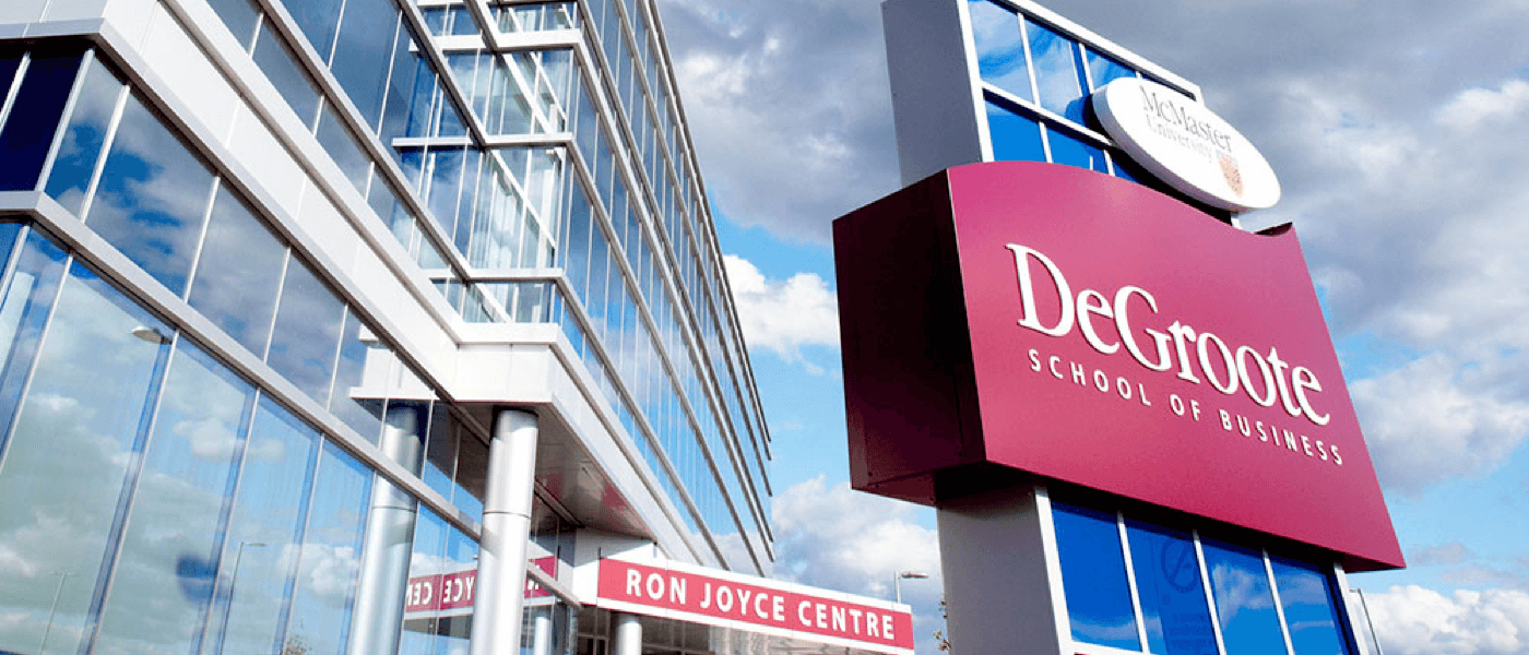 DeGroote School of Business sign with McMaster logo